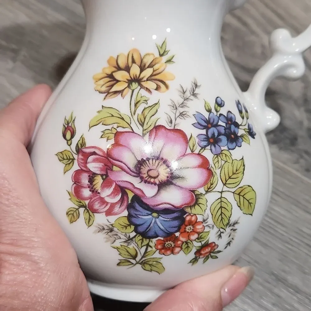 Vintage Andrea By Sadek Small Porcelin Floral Rose Pitcher